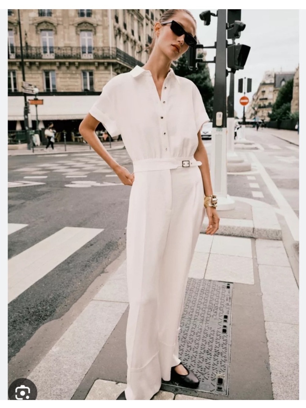 Zara NWT Wide Leg Gold Belted Jumpsuit Ivory Cream Medium Resort Work Capsule